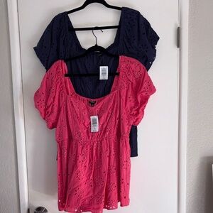 #T325 - NWT - Torrid Babydoll Eyelet Challis Blouse-2X (BUNDLE of 2 Tops)